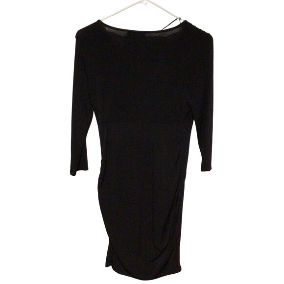 Attention Black Stretch Knit Knee Length V-Neck Dress ~ Size Small S - Picture 3 of 3